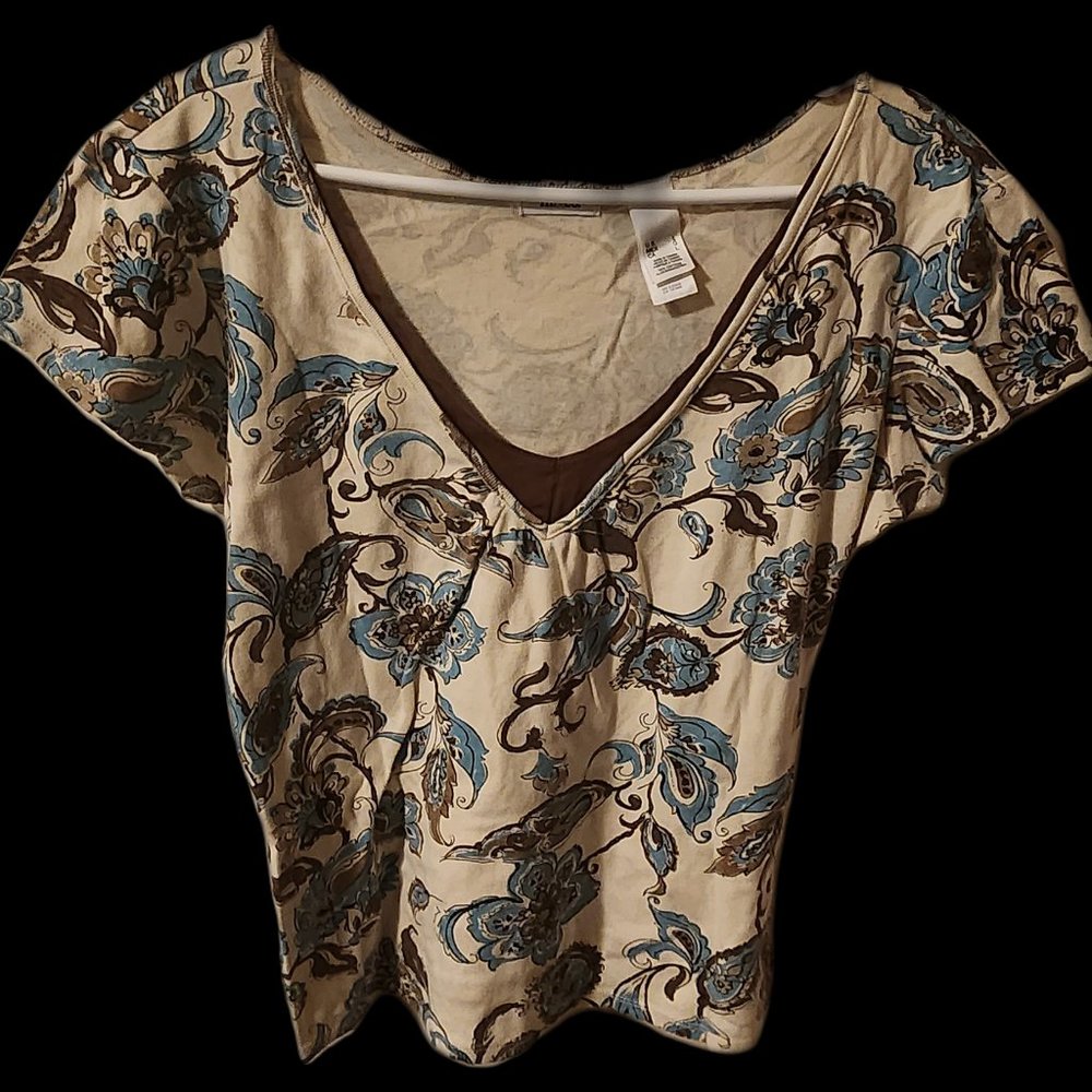 Liz & Co Tunic Top - Size L Cotton Graphic White